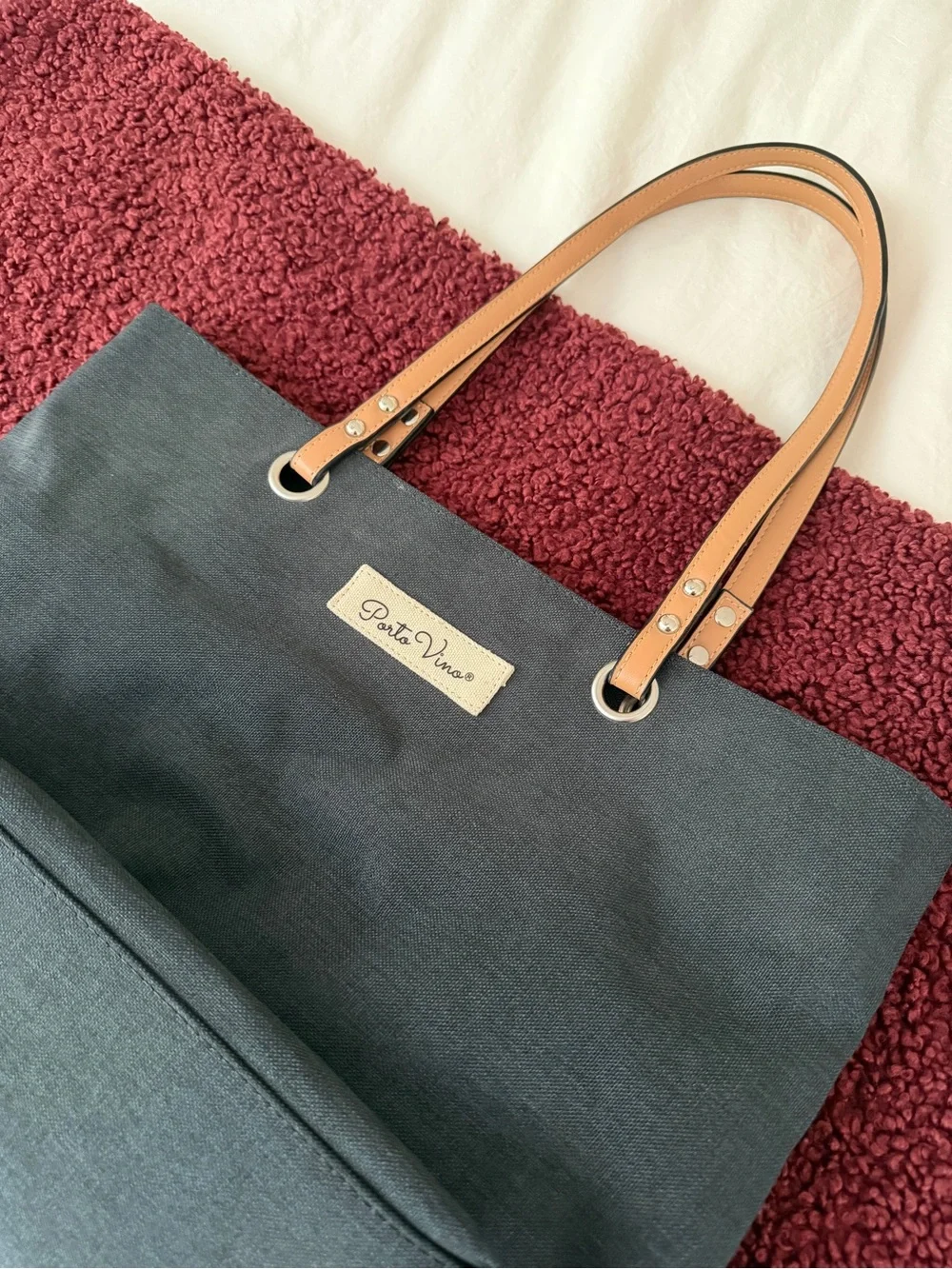 Black Canvas Wine Holder Tote with Tan Shoulder Straps